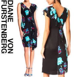 DVF Sleeveless Side Ruffle Silk Floral Dress